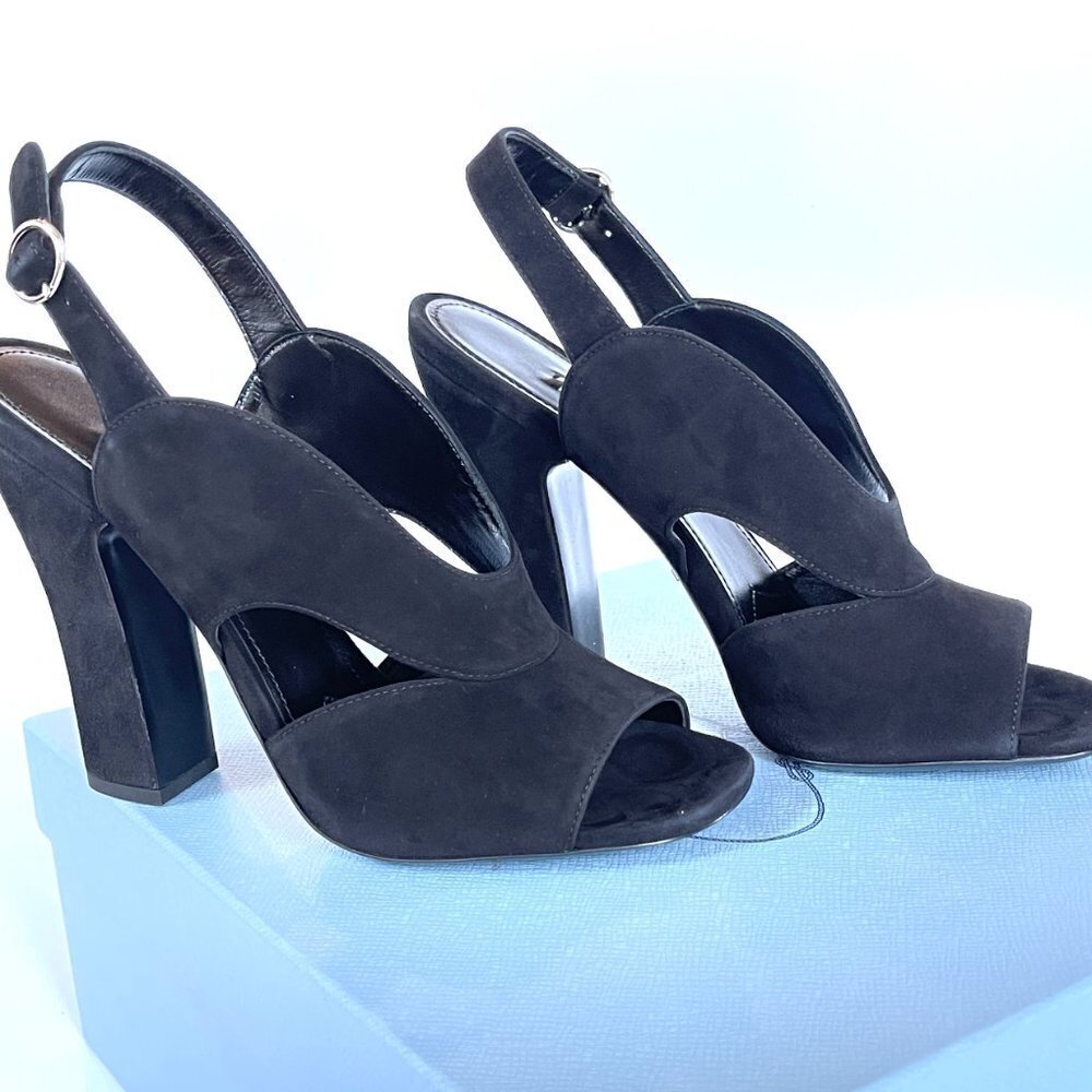 Prada Collection 1X890L Comoscio Women's Black Suede High‎ Heel shoes, 38.5 - Picture 4 of 13